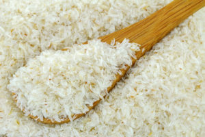 A spoon of dried psyllium husk fiber to relieve constipation, irritable bowel syndrome